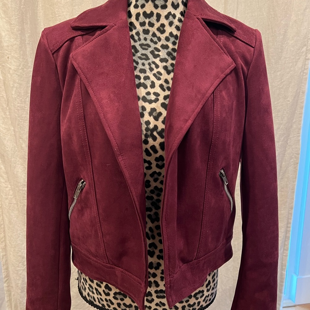 Wine color faux leather/suede jacket. Womens Small.